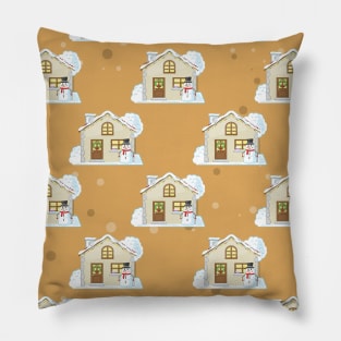 Christmas House Pattern - Brown Background Pillow