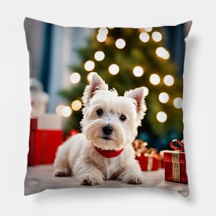 West Highland White Terrier with Christmas Gifts Pillow