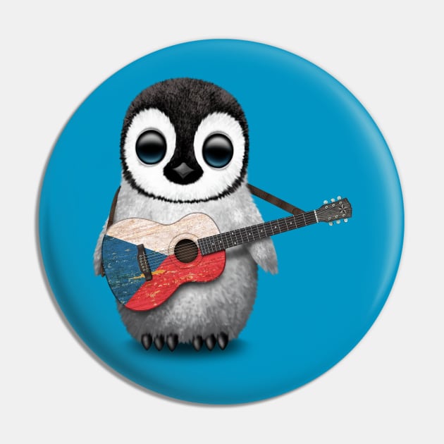 Baby Penguin Playing Czech Flag Guitar Pin by jeffbartels