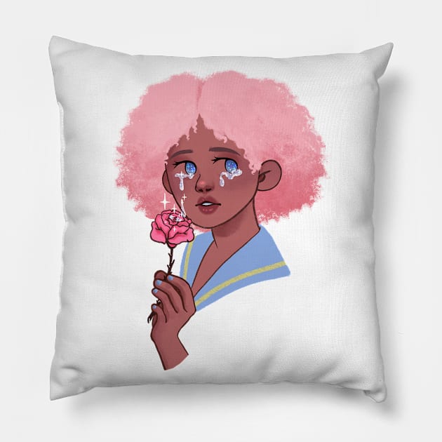 Magical girl with a flower Pillow by Hi I'm not Lara