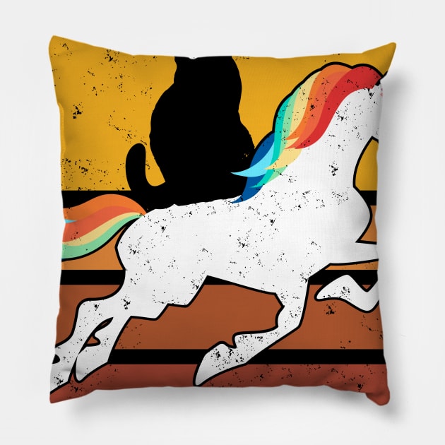 Black cat riding unicorn Pillow by CozySkull