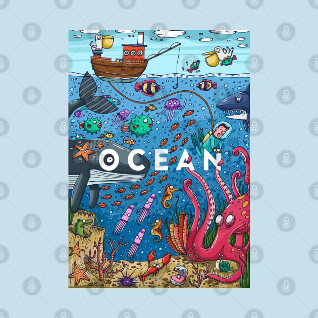 Ocean life colorful illustration by Mako Design 