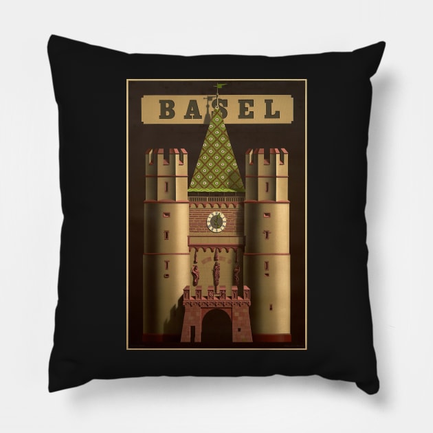 Bale,Basel,Spalentor,City Gate,Switzerland,Travel Poster Pillow by BokeeLee