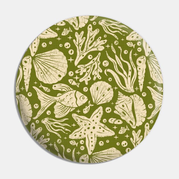 Block Printing Sea Life on Green Pin by Simplulina