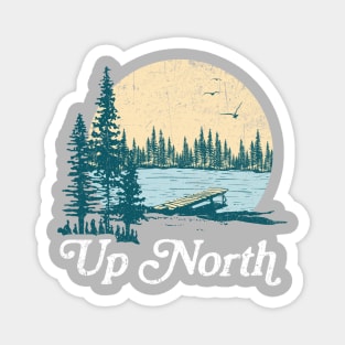 Vintage Up North Lake, Teal and White Magnet