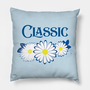 Navy Blue Classic Daisy Seamless Design Print Pattern Pillow