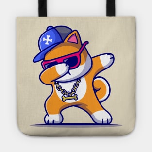 Cool Shiba Inu Dog Dabbing And Wearing Hat And Glasses Cartoon Tote