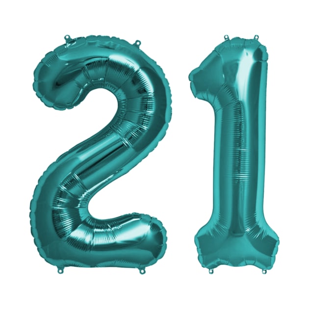 Aqua Blue 21st Birthday Metallic Helium Balloons Numbers by podartist