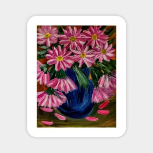 bright and colorful abstract flowers in a deep blue vase. Magnet