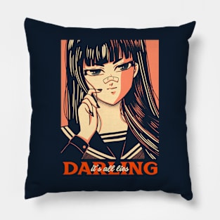 Retro Anime Girl It's All Lies Darling Pillow