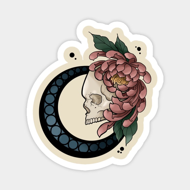 Neotraditional Flowered Skull Print