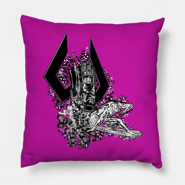 Galactus & Silver Surfer - BW Pillow by AlternateRealiTEE