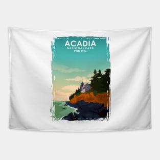 Acadia National Park Vintage Minimal Retro Travel Poster Tapestry