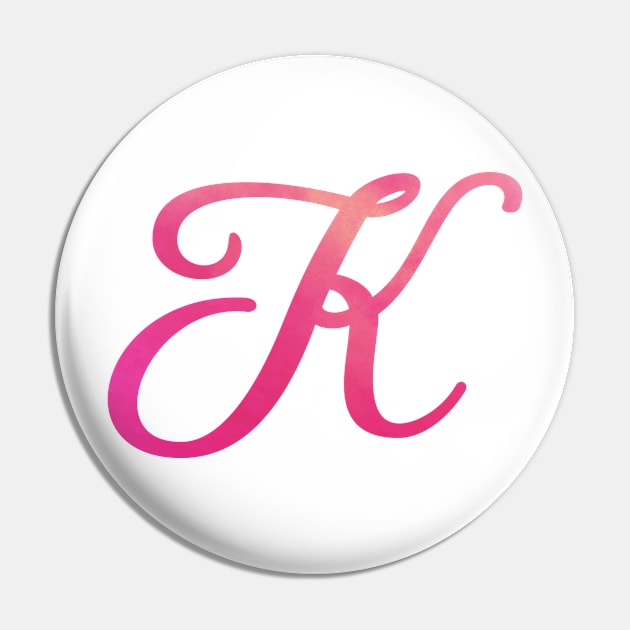 Letter K Monogram, Pink Color Personalized Design Pin by Star58