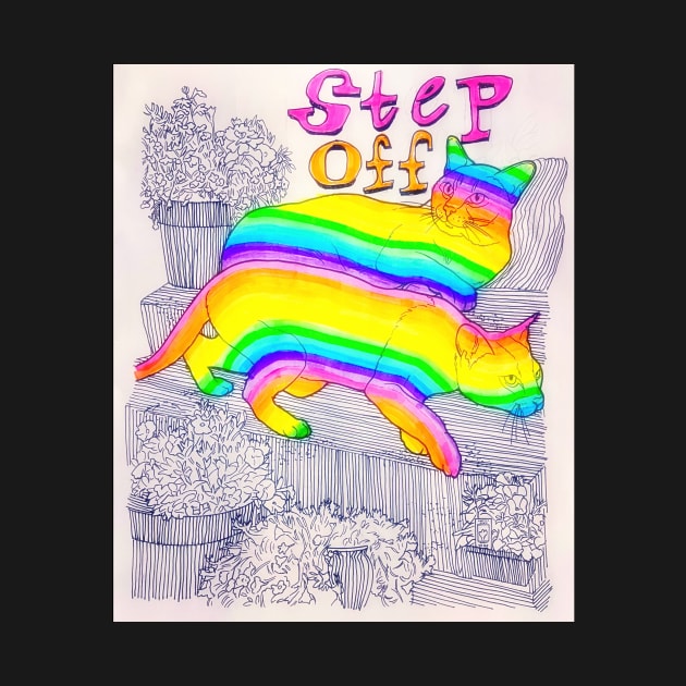 Rainbow Cat Coloring Book Collage Framed Art Step Off Y2K Design by TriangleWorship