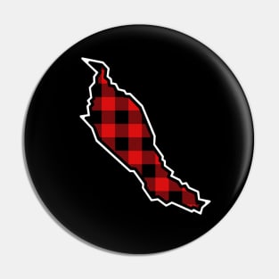 Denman Island Silhouette in Red and Black Plaid - Gulf Islands Gift - Denman Island Pin