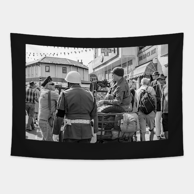 Soldiers on a jeep at the Forties festival in Sheringham, Norfolk Tapestry by yackers1