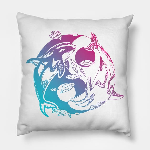 Dual Color Balanced Orca Whales Pillow by kenallouis