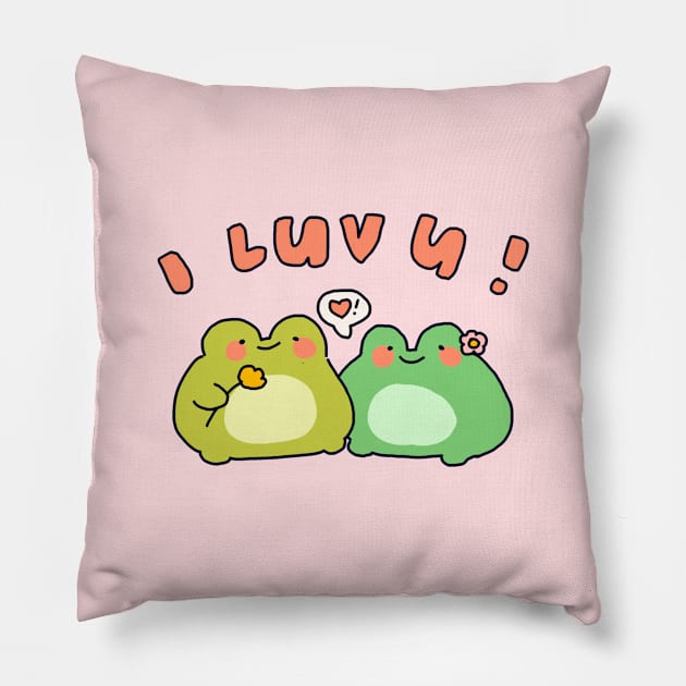 Frogs in Love Pillow by maiadrawss