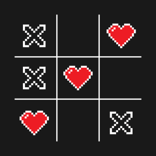 Pixel Hearts Retro Video Game Tic Tac Toe T-Shirt