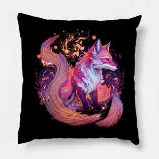 Purple Kitsune Fox Floral Japanese Folklore Pillow