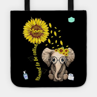 Womens Blessed To Be Called Mom Sunflower Elephant Graphic Tote