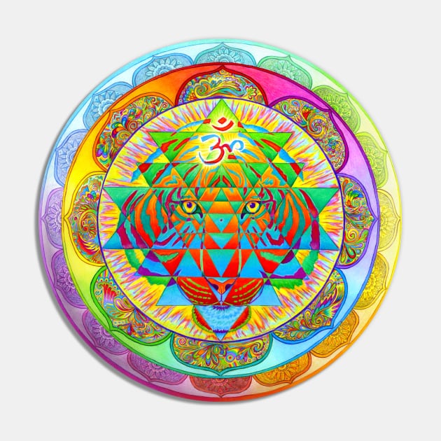 Inner Strength Psychedelic Tiger Sri Yantra Mandala Pin by rebeccawangart