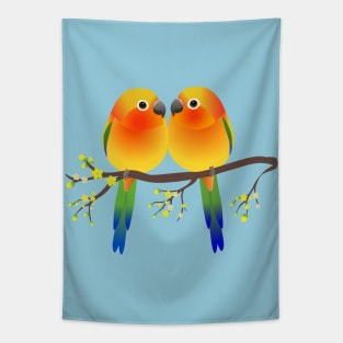 Two cute egg shaped sun parakeets Tapestry