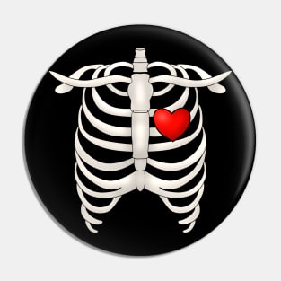 Ribcage With Red Heart Pin