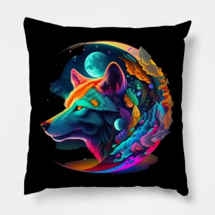 Psychedelic Abstract Spirit Wolf Design Pillow