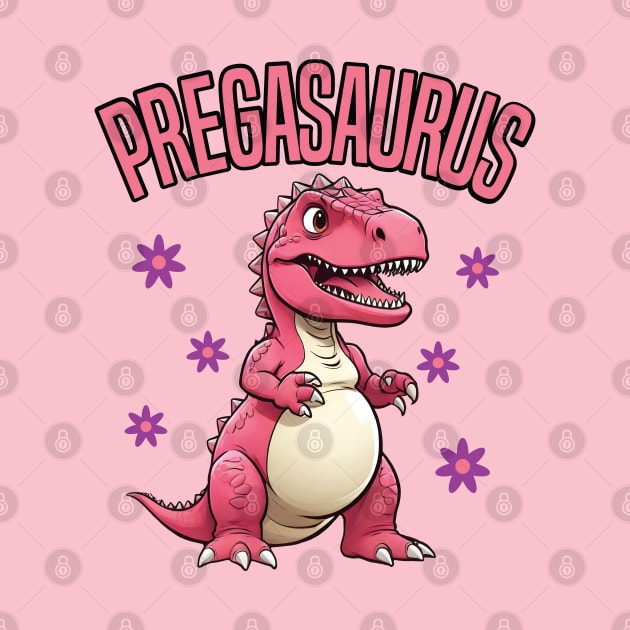 Pregasaurus, Pink Pregnant Dinosaur with Flowers by Coralgb