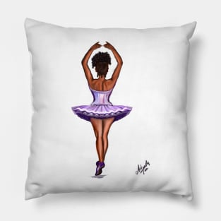 African American ballerina in purple tutu- brown skin ballerina dancing Pillow