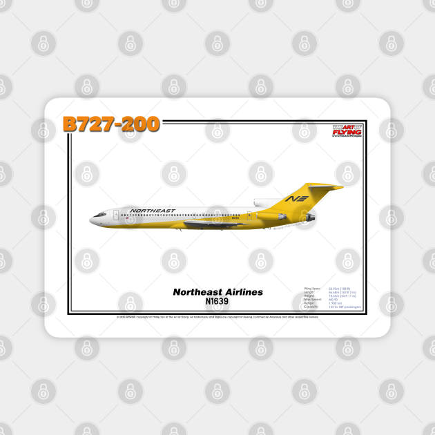 Boeing B727-200 - Northeast Airlines (Art Print) Magnet by TheArtofFlying