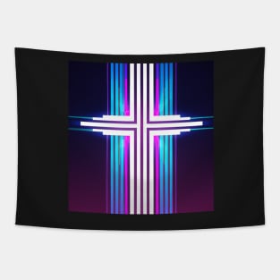 Synthwave stripes cross Tapestry