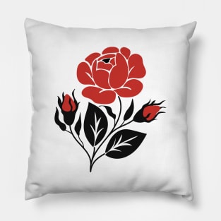 Print with Red Rose Inspired by Ukrainian Traditional Embroidery Pillow