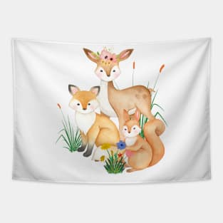 Forest Animals Deer, Fox, and Squirrel Tapestry