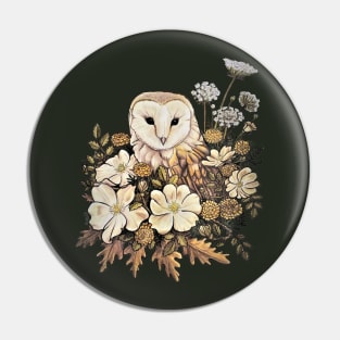 Barn owl and Wild Roses Pin