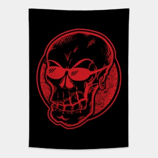 Cool skull with sunglasses (black & red) Tapestry