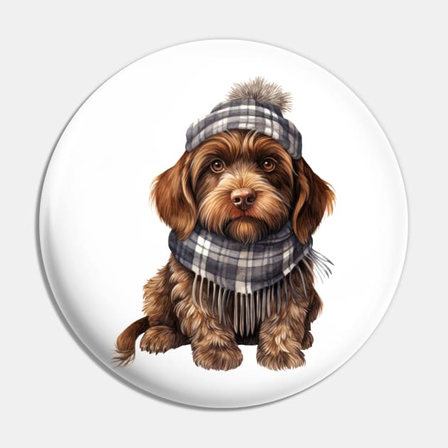 Winter Wirehaired Pointing Griffon Dog Pin by Chromatic Fusion Studio