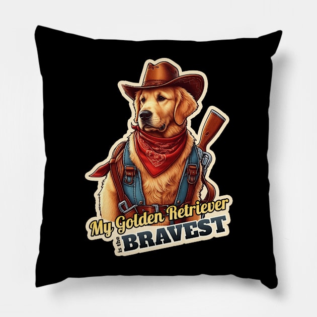 golden retriever cowboy Pillow by k9-tee