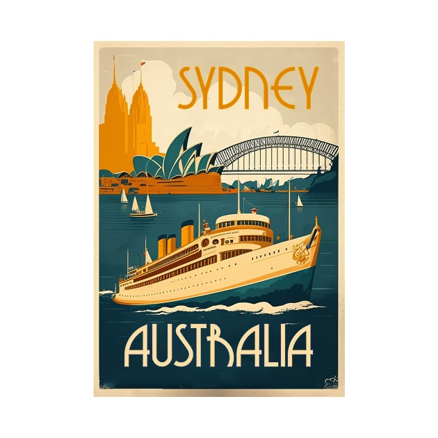 Sydney Australia Vintage Travel Art Poster by OldTravelArt