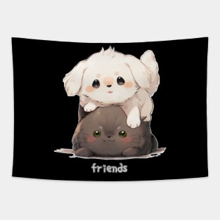 Friends Maltese Dog and Russian Blue Cat Tapestry