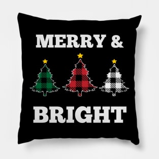 Merry and Bright Plaid Pattern Christmas Tree Ugly Holiday Sweater Pillow