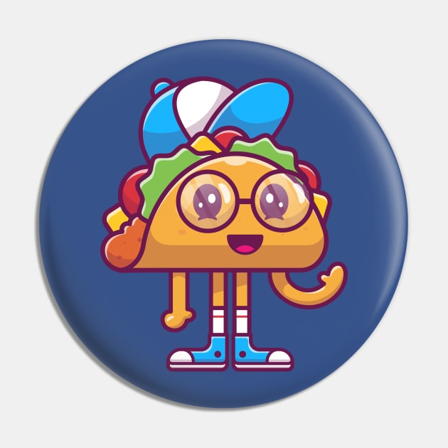 Cute Taco Kid Wearing Hat And Glasess Cartoon Pin by Catalyst Labs