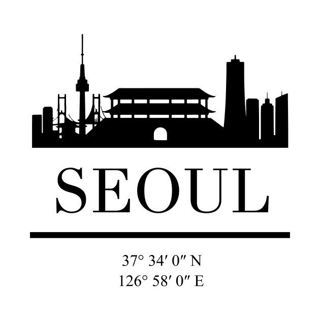 SEOUL SOUTH KOREA BLACK SILHOUETTE SKYLINE ART by deificusArt