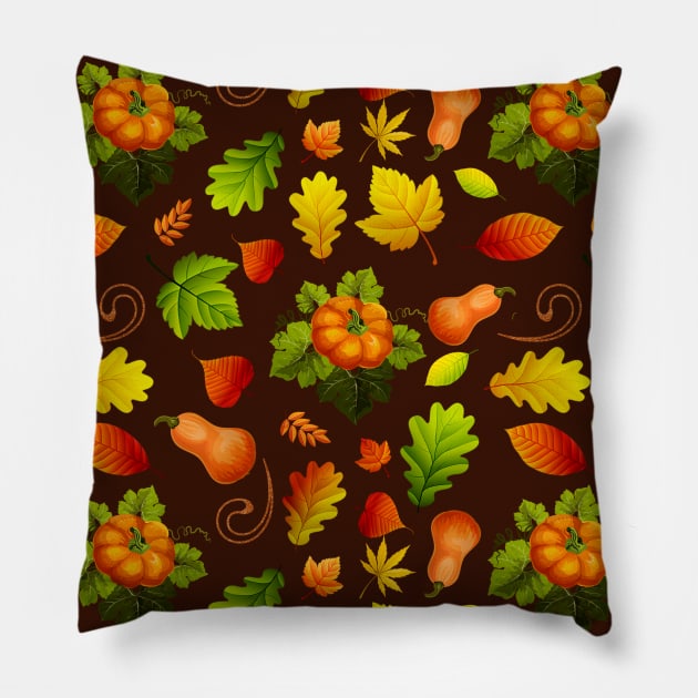 Autumn Leaves and Pumpkins Pattern Pillow by Cool and Awesome