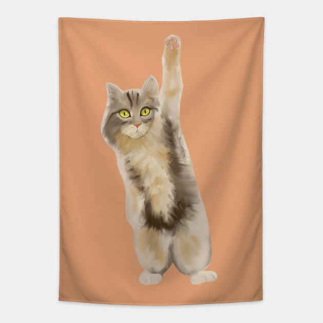 Cute cat with thé paw in the air Tapestry by Mimie20