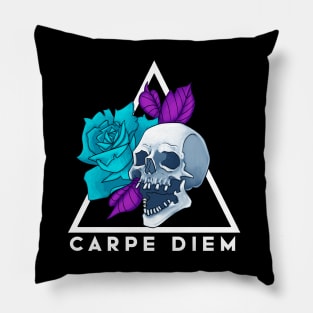 Skull Blue Flower Carpe Diem Pillow