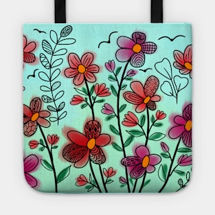 DOODLE FLOWERS & LEAVES WATERCOLOR Tote