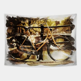 AMSTERDAM, Netherlands Watercolor Bike Fine Art Tapestry